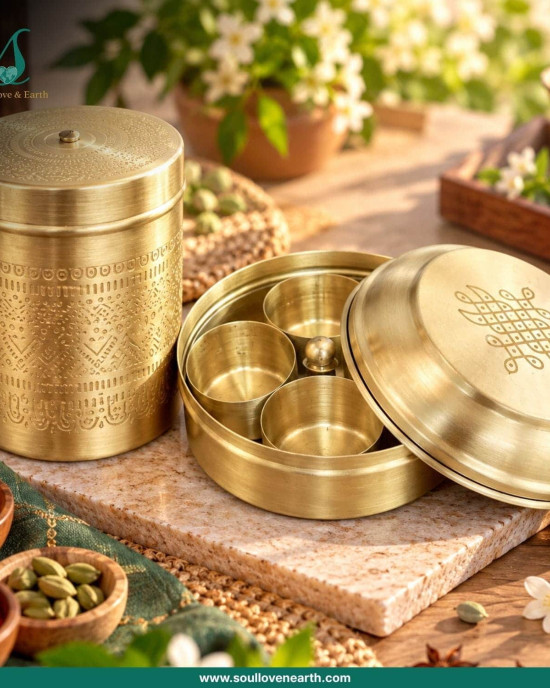 Royal Brass Masala & Spice Box with 4 Compartments