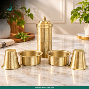 Royal Brass Storage & Serving Set with Engraved Floral Design