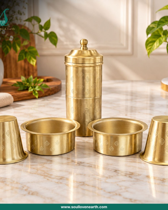 Royal Brass Storage & Serving Set with Engraved Floral Design