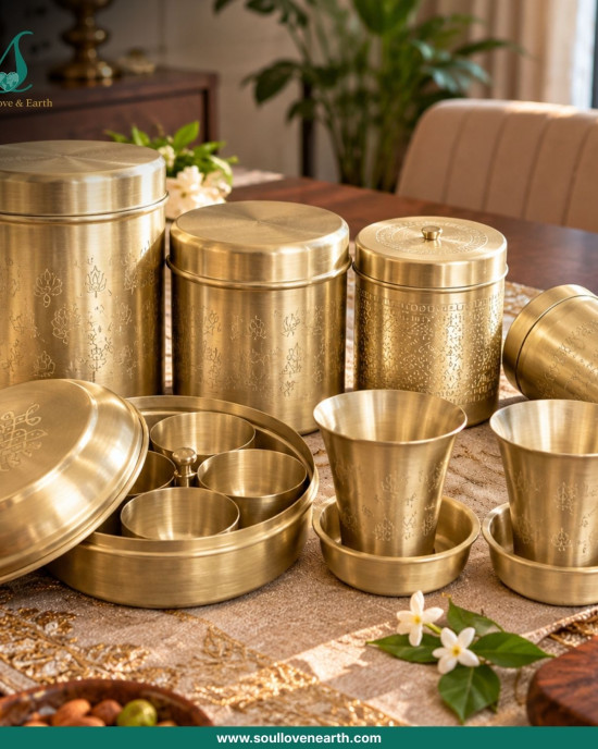 Royal Brass Kitchen Storage & Serving Set – 5 Containers with Cups