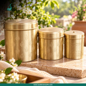 Royal Brass Storage Canister Set – Set of 3 with Traditional Engraving