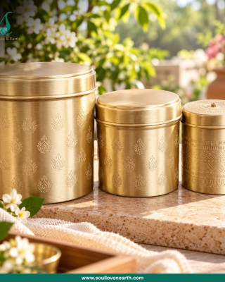 Royal Brass Storage Canister Set – Set of 3 with Traditional Engraving