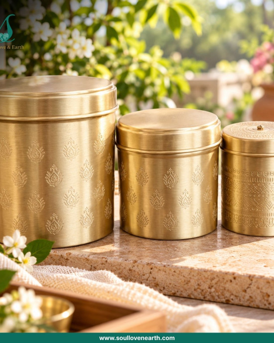 Royal Brass Storage Canister Set – Set of 3 with Traditional Engraving