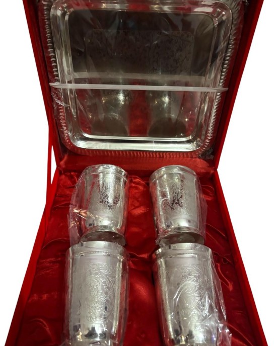 Elegant German Silver Glass Set – 4 Pieces