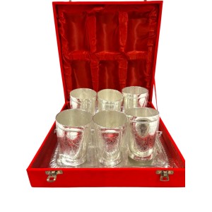 Elegant 6-Piece German Silver Glass Set with Tray