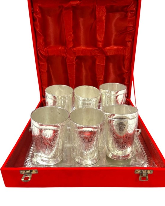Elegant 6-Piece German Silver Glass Set with Tray