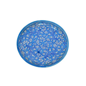 Blue Pottery Printed Plate Round , (Size - Diameter 10 Inch) , (Light Blue)