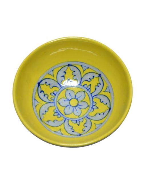 Blue Pottery Printed Bowl , (Size - L*B*H*D=11*11*4*4 Inch) , (Yellow)