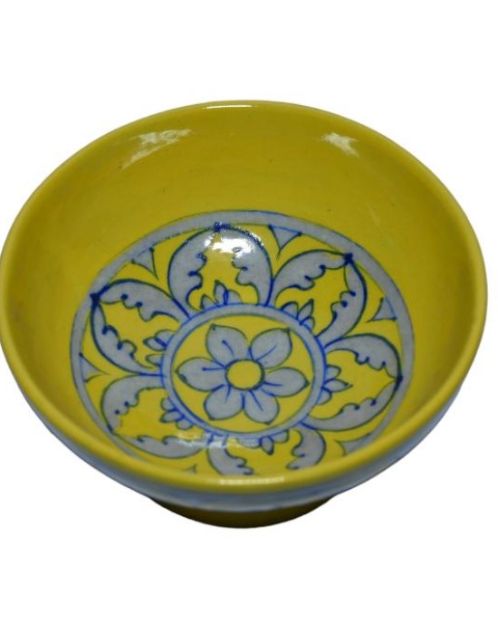 Blue Pottery Printed Bowl , (Size - L*B*H*D=11*11*4*4 Inch) , (Yellow)