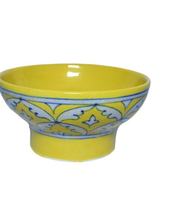 Blue Pottery Printed Bowl , (Size - L*B*H*D=11*11*4*4 Inch) , (Yellow)