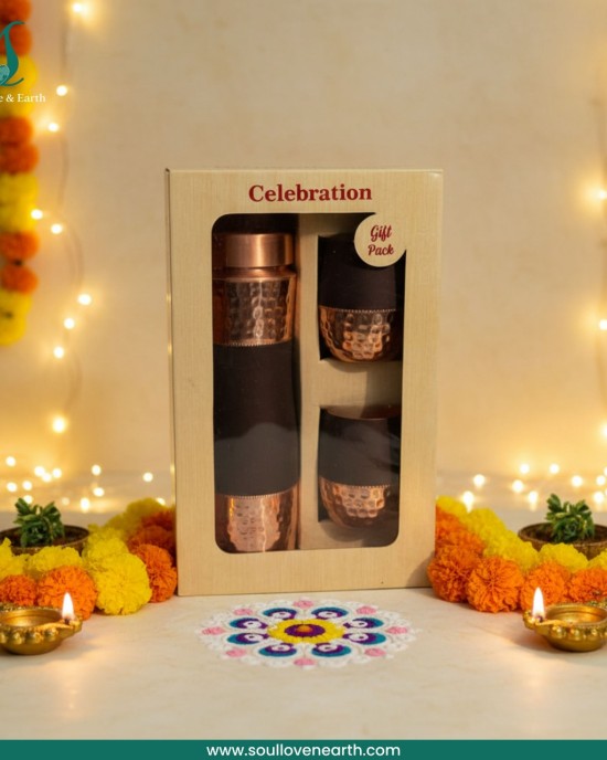 Premium Brown Copper Gift Set – Bottle & 2 Glasses