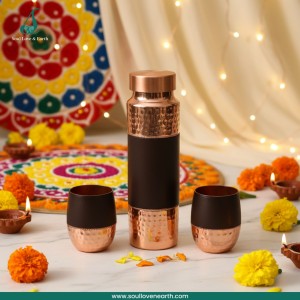 Premium Brown Copper Gift Set – Bottle & 2 Glasses