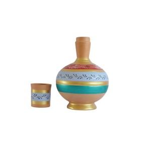 Handmade Printed Clay Surahi With a Glass (4L)