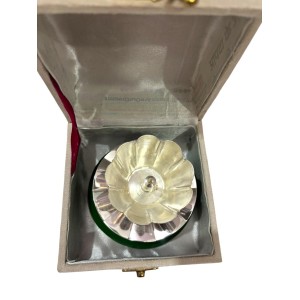 Elegant Lotus (Kamal) Diya on Green Resin Base
