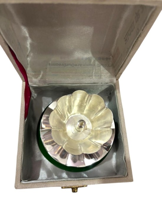 Elegant Lotus (Kamal) Diya on Green Resin Base