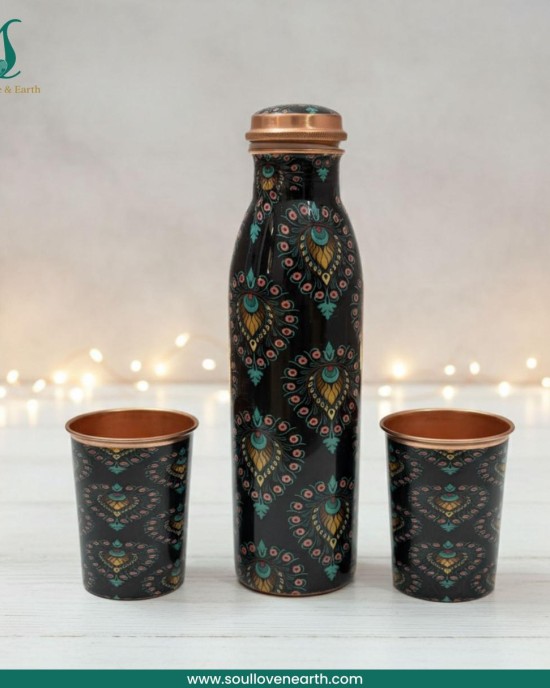 Meena Glass Bottle Set – Pure Copper