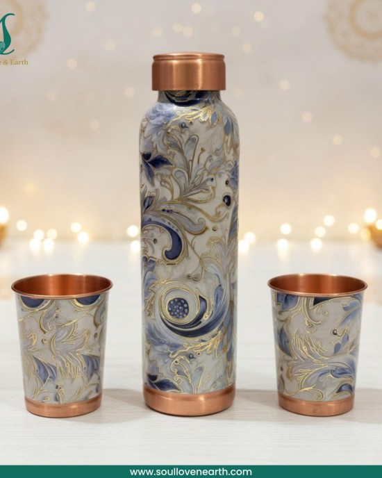 Meena Glass Bottle Set – Pure Copper