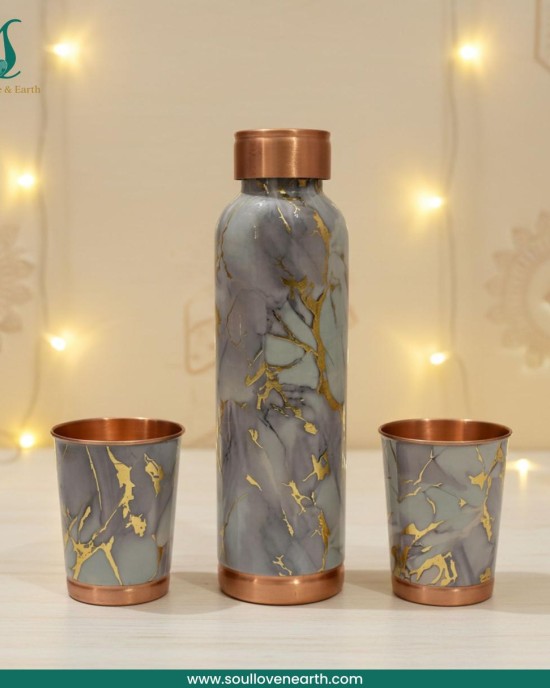 Meena Glass Bottle Set – Pure Copper