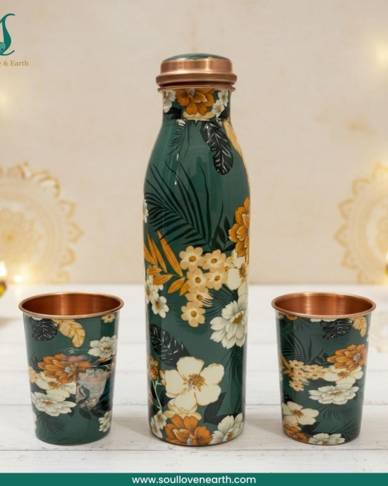 Meena Glass Bottle Set – Pure Copper