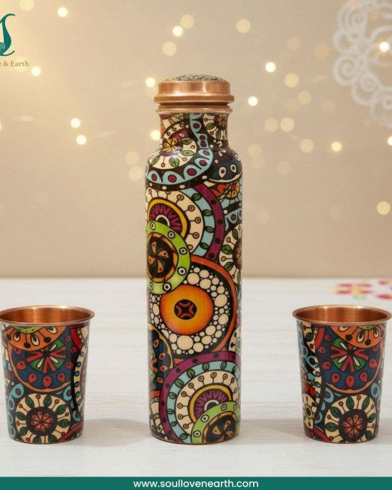 Meena Glass Bottle Set – Pure Copper