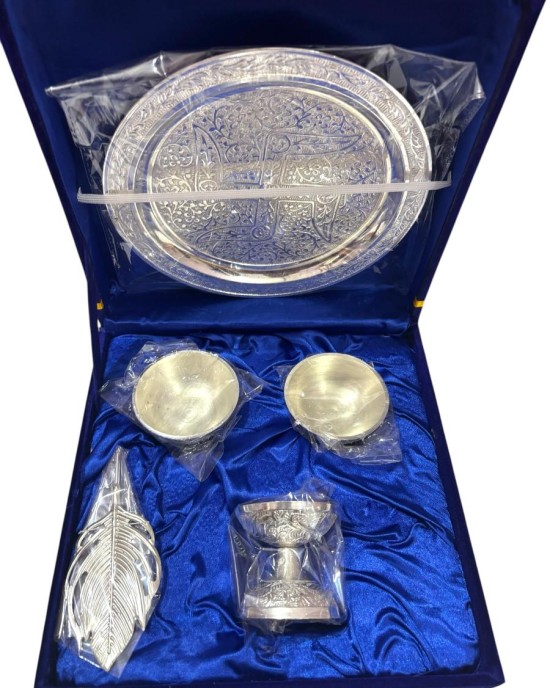 Elegant German Silver Pooja Thali Set
