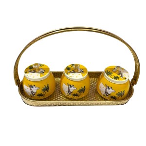 Artisanal Cow-Painted Triple Jar Basket