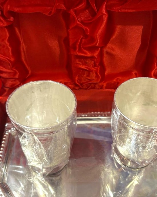 Elegant 2-Piece German Silver Glass Set with Tray