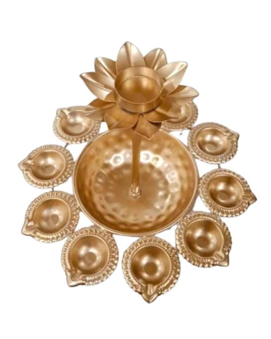 Urli with Lotus Stand in Copper Polish – 10 Inch