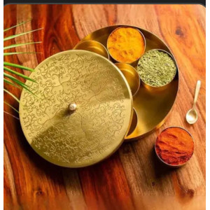 Handcrafted Brass Masala Box with Engraved Lid