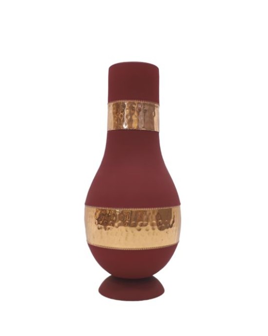 Antique pure copper bed side middle hammer design with inbuilt glass (Color - Red , Material - Silk)