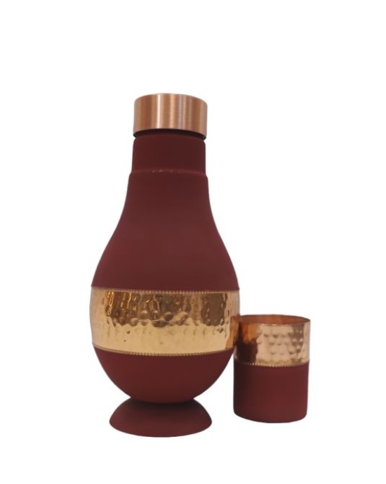 Antique pure copper bed side middle hammer design with inbuilt glass (Color - Red , Material - Silk)