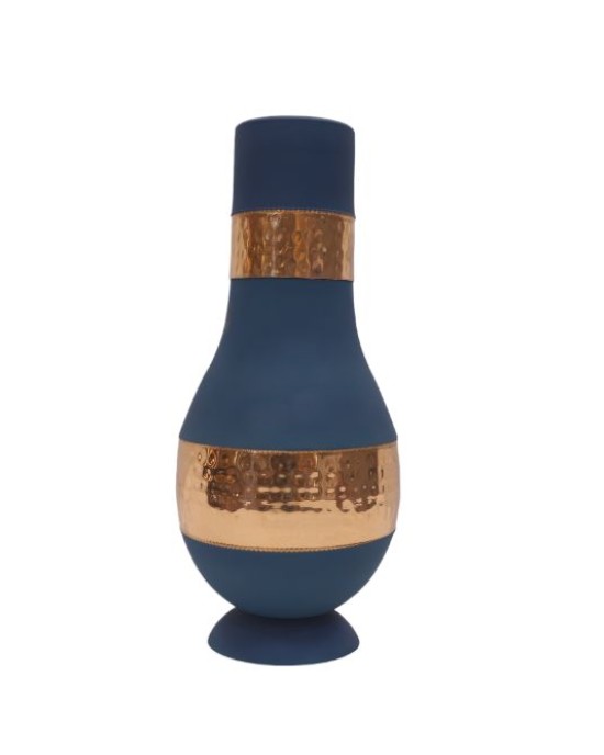 Antique pure copper bed side middle hammer design with inbuilt glass (Color- Blue , Material - Silk)