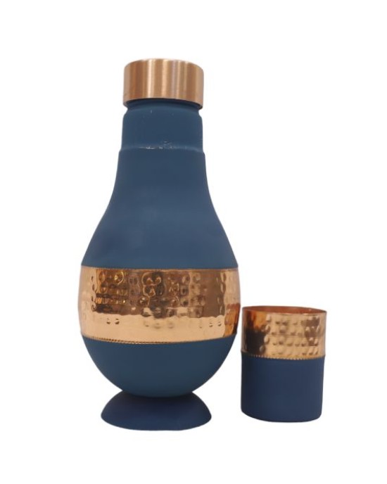 Antique pure copper bed side middle hammer design with inbuilt glass (Color- Blue , Material - Silk)