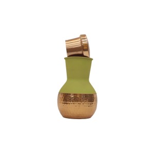 Antique pure copper bed side bottle lower hammer design with inbuilt glass (Colour-Parrot Green , Material-Silk)