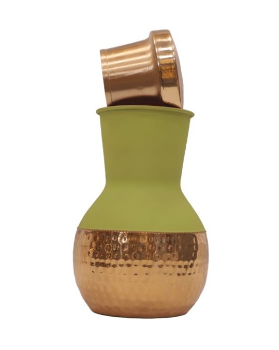 Antique pure copper bed side bottle lower hammer design with inbuilt glass (Colour-Parrot Green , Material-Silk)