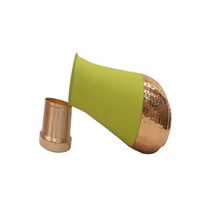 Antique pure copper bed side bottle lower hammer design with inbuilt glass (Colour-Parrot Green , Material-Silk)