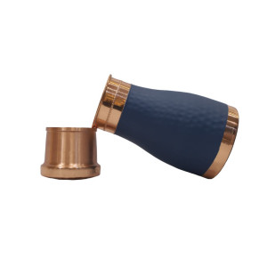 Antique pure copper bed side bottle with inbuilt glass (Colour-Blue  , Material-Silk)