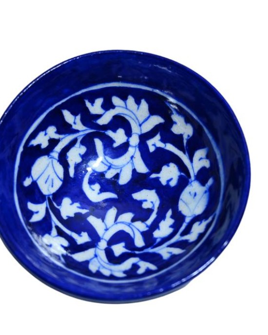 Blue Pottery Printed Bowl , (Size - L*B*H*D=11*11*4*4 Inch) , (Blue)