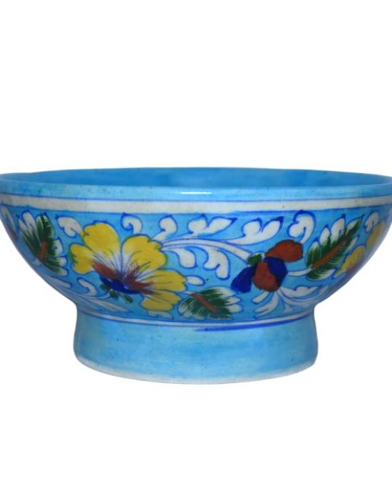 Blue Pottery Printed Bowl , (Size - L*B*H*D=22*22*9*8 Inch) , (Light Blue)