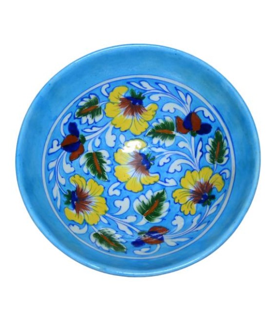 Blue Pottery Printed Bowl , (Size - L*B*H*D=22*22*9*8 Inch) , (Light Blue)