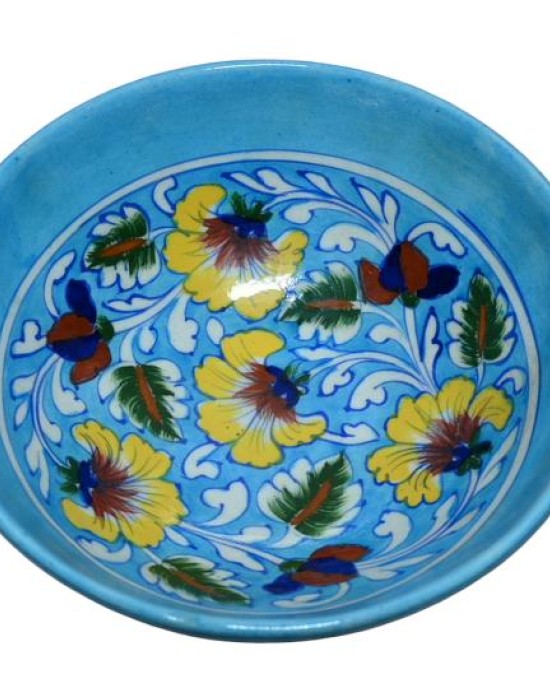 Blue Pottery Printed Bowl , (Size - L*B*H*D=22*22*9*8 Inch) , (Light Blue)