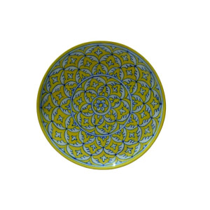 Blue Pottery Printed Plate Round (Size Diameter 10 Inch) , (Yellow)