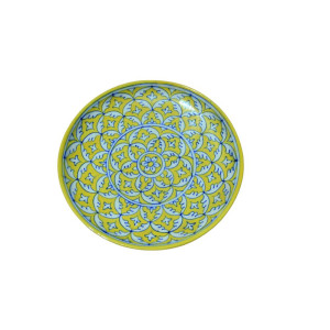 Blue Pottery Printed Plate Round (Size Diameter 10 Inch) , (Yellow)