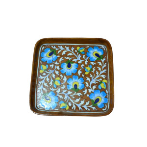 Blue Pottery Printed  Tray  (Size - L*B= 10*10 Inch) , (Brown)