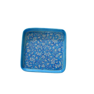 Blue Pottery Printed  Tray  (Size - L*B= 10*10 Inch) , (Light Blue)