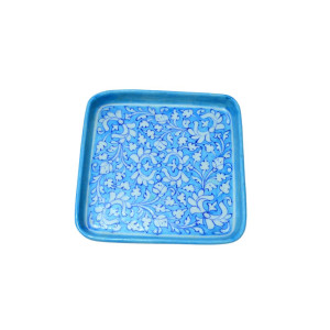 Blue Pottery Printed  Tray  (Size - L*B= 10*10 Inch) , (Light Blue)