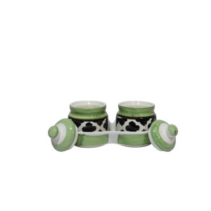 Ceramic Pickle Jar with Lid & Holding Tray (Set of 2)