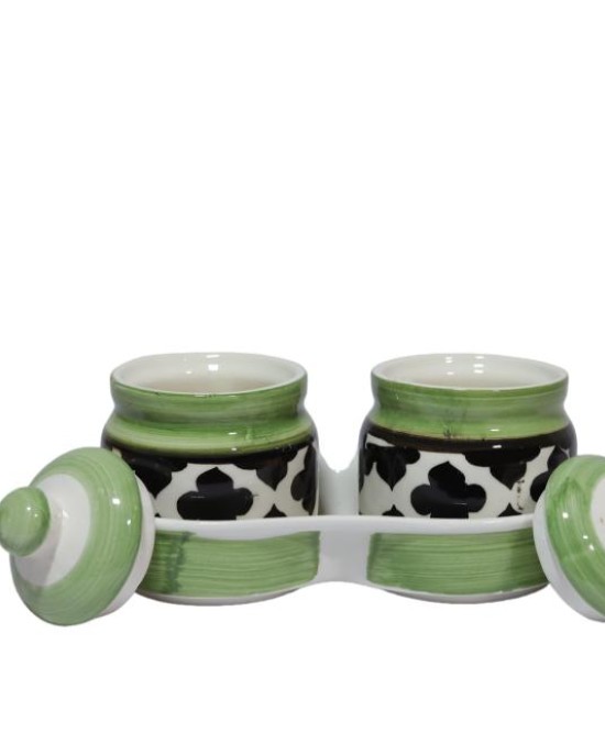 Ceramic Pickle Jar with Lid & Holding Tray (Set of 2)