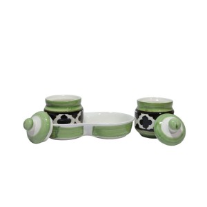 Ceramic Pickle Jar with Lid & Holding Tray (Set of 2)