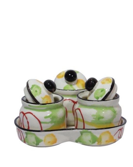 Ceramic Pickle Jar with Lid & Holding Tray (Set of 3)